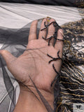 Embroidered Beaded Vine Motif Border Tulle - Black / Gold