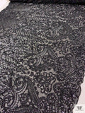 Ornate Sequined Tulle with Scalloped Edges - Black
