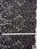 Ornate Sequined Tulle with Scalloped Edges - Black