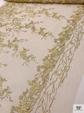 Vine Floral Embroidered Tulle with 3D Flowers - Gold