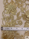 Vine Floral Embroidered Tulle with 3D Flowers - Gold