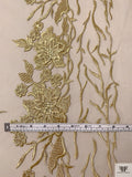 Vine Floral Embroidered Tulle with 3D Flowers - Gold