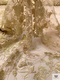 Vine Floral Embroidered Tulle with 3D Flowers - Gold