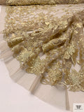 Vine Floral Embroidered Tulle with 3D Flowers - Gold
