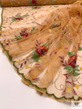 Vine Floral Border Pattern Embroidered and Beaded Tulle with Scalloped Edge - Orange-Tan / Green / Deep Red / Mustard