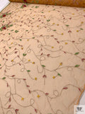 Vine Floral Border Pattern Embroidered and Beaded Tulle with Scalloped Edge - Orange-Tan / Green / Deep Red / Mustard