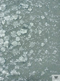 3D Floral Embroidered Tulle - Icy Blue / White