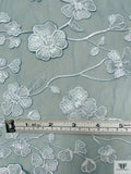 3D Floral Embroidered Tulle - Icy Blue / White