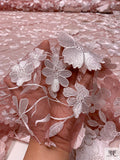 3D Floral Embroidered Tulle - Dusty Rose / Off-White