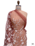 3D Floral Embroidered Tulle - Dusty Rose / Off-White