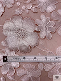 3D Floral Embroidered Tulle - Dusty Rose / Off-White