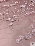 3D Floral Embroidered Tulle - Dusty Rose / Off-White