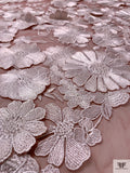 3D Floral Embroidered Tulle - Dusty Rose / Off-White
