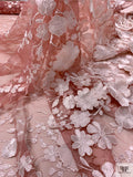 3D Floral Embroidered Tulle - Dusty Rose / Off-White