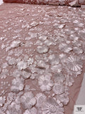 3D Floral Embroidered Tulle - Dusty Rose / Off-White