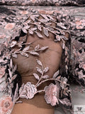 3D Floral Beaded and Embroidered Tulle - Light Pink / Black / White