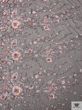 3D Floral Beaded and Embroidered Tulle - Light Pink / Black / White