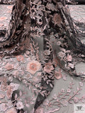 3D Floral Beaded and Embroidered Tulle - Light Pink / Black / White