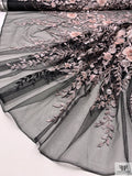 3D Floral Beaded and Embroidered Tulle - Light Pink / Black / White