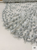 French Lace with 3D Crystalline Stone Flowers - Off-White / Silver