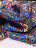 Paisley Printed Silk Twill Pre-Cut Panel - Blue / Red / Light Gold
