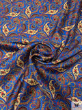 Paisley Printed Silk Twill Pre-Cut Panel - Blue / Red / Light Gold