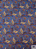 Paisley Printed Silk Twill Pre-Cut Panel - Blue / Red / Light Gold