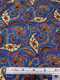 Paisley Printed Silk Twill Pre-Cut Panel - Blue / Red / Light Gold
