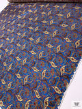 Paisley Printed Silk Twill Pre-Cut Panel - Blue / Red / Light Gold