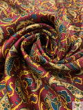 Paisley Printed Silk Twill Pre-Cut Panel - Dark Red / Evergreen / Yellow
