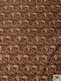 Paisley Printed Silk Twill Pre-Cut Panel - Dark Red / Evergreen / Yellow