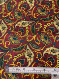 Paisley Printed Silk Twill Pre-Cut Panel - Dark Red / Evergreen / Yellow