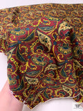 Paisley Printed Silk Twill Pre-Cut Panel - Dark Red / Evergreen / Yellow