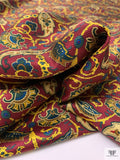 Paisley Printed Silk Twill Pre-Cut Panel - Dark Red / Evergreen / Yellow