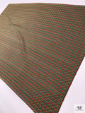 Tartan Glass Printed Fine Silk Twill Pre-Cut Panel - Dark Sage / Red / Pale Yellow