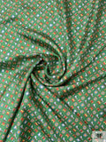 Nautical Flags Printed Fine Silk Twill Panel - Fern Green / Nude Orange / Burnt Coral