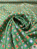Nautical Flags Printed Fine Silk Twill Panel - Fern Green / Nude Orange / Burnt Coral