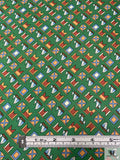 Nautical Flags Printed Fine Silk Twill Panel - Fern Green / Nude Orange / Burnt Coral