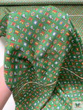 Nautical Flags Printed Fine Silk Twill Panel - Fern Green / Nude Orange / Burnt Coral