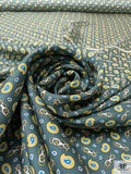 Nautical Paisley Printed Fine Silk Twill Panel - Spruce Green / Yellow / White