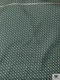 Nautical Paisley Printed Fine Silk Twill Panel - Spruce Green / Yellow / White