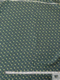 Nautical Paisley Printed Fine Silk Twill Panel - Spruce Green / Yellow / White
