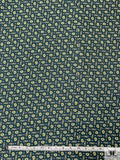 Nautical Paisley Printed Fine Silk Twill Panel - Spruce Green / Yellow / White