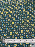 Nautical Paisley Printed Fine Silk Twill Panel - Spruce Green / Yellow / White