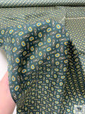 Nautical Paisley Printed Fine Silk Twill Panel - Spruce Green / Yellow / White