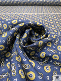 Nautical Paisley Printed Fine Silk Twill Panel - Royal Navy / Yellow / Off-White