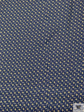 Nautical Paisley Printed Fine Silk Twill Panel - Royal Navy / Yellow / Off-White
