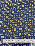 Nautical Paisley Printed Fine Silk Twill Panel - Royal Navy / Yellow / Off-White