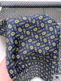 Nautical Paisley Printed Fine Silk Twill Panel - Royal Navy / Yellow / Off-White