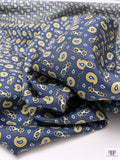 Nautical Paisley Printed Fine Silk Twill Panel - Royal Navy / Yellow / Off-White